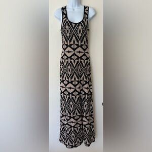 OS Cherry Mellow Elegant Black and Cream Patterned Maxi Dress